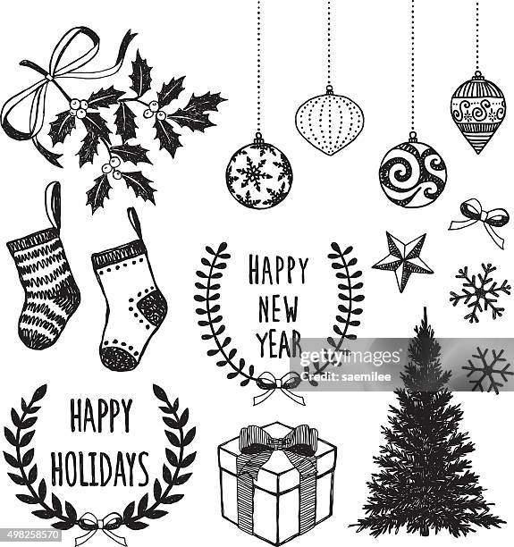 set of christmas decoration - mitten stock illustrations