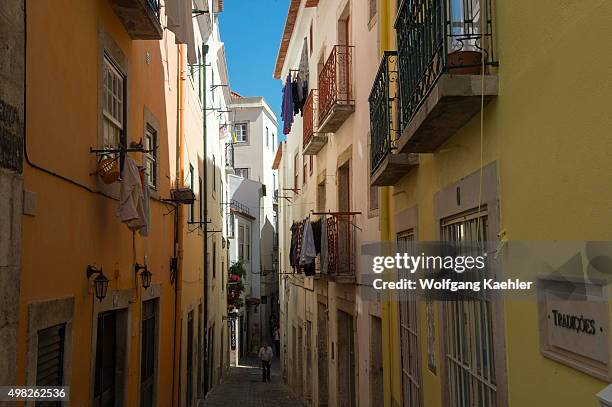 Street scene in the traditional Alfama, the old quarter of, Lisbon, the capital city of Portugal.