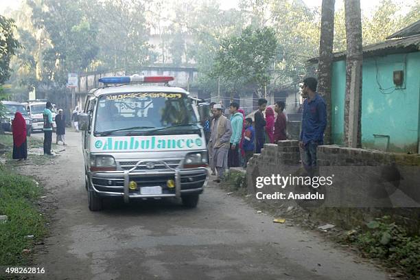 November 22: Ambulance, carrying dead body of Jamaat e Islamis Secretary General Ali Ahsan Muhammad Mujahid is seen on the way to his ancestral home...