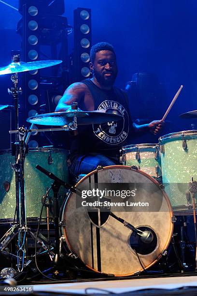 Drummer Loniel Robinson of Letlive performs at the Downtown Las Vegas Events Center on November 21, 2015 in Las Vegas, Nevada.