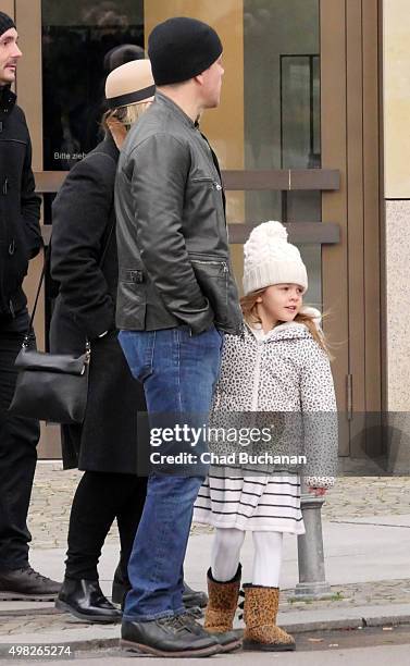 Matt Damon and his family sighted walking in Berlin-Mitte on November 22, 2015 in Berlin, Germany.