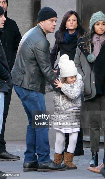 Matt Damon and his family sighted walking in Berlin-Mitte on November 22, 2015 in Berlin, Germany.