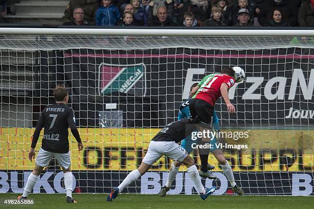 Rico Strieder of FC Utrecht, Mark van der Maarel of FC Utrecht, goalkeeper Robbin Ruiter of FC Utrecht, Christian Santos of NEC Nijmegen during the...