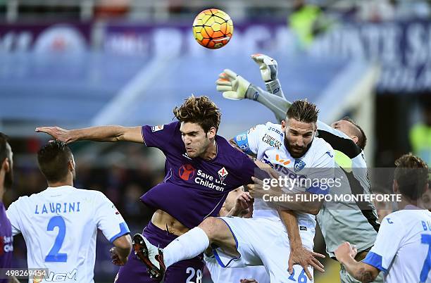 Fiorentina's defender from Spain Marcos Alonso Mendoza vies with Empoli's defender from Italy Lorenzo Tonelli during the Italian Serie A football...