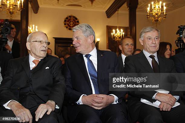 Former German President Roman Herzog, German president Joachim Gauck and former German president Horst Koehler during the Friedrich-August-von-Hayek...