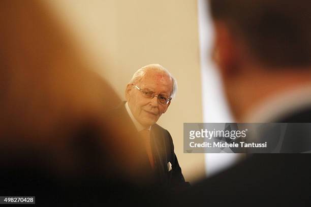 Former German President Roman Herzog gives a speech during the Friedrich-August-von-Hayek Award ceremony on November 22, 2015 in Freiburg im...