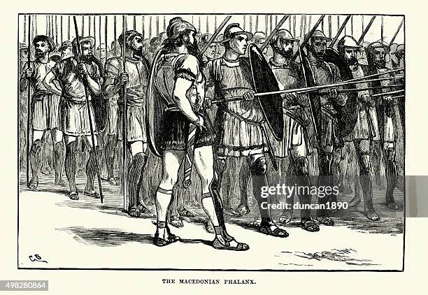 ancient greece - macedonian phalanx - macedonia greece stock illustrations