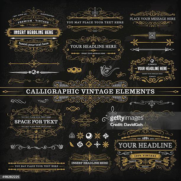 ilustraciones, imágenes clip art, dibujos animados e iconos de stock de calligraphic vintage elementos-conjunto completo - barroco
