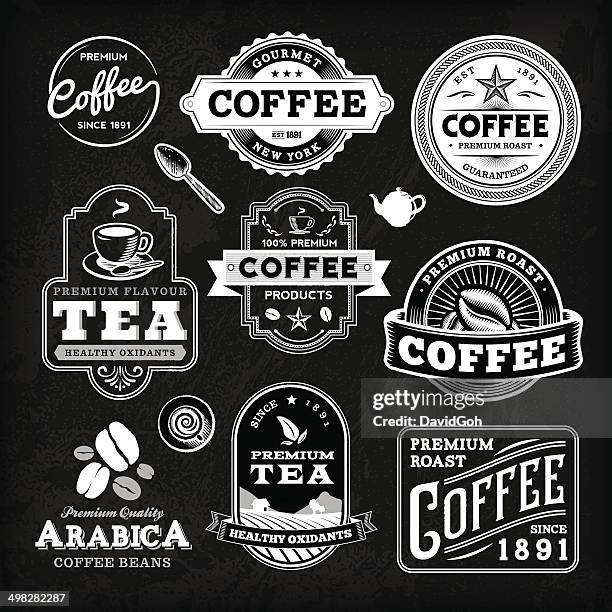 tafel kaffee-label-set - cafe stock-grafiken, -clipart, -cartoons und -symbole