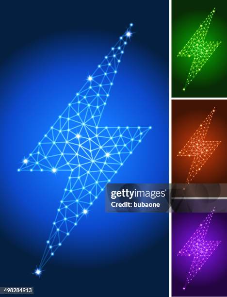 lightning bolt on triangular nodes connection structure vector art - blue lightning stock illustrations