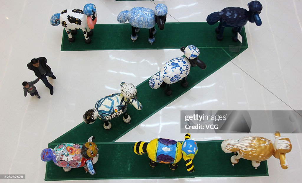 Painted Shaun Sheep Appear On Art Exhibition In Wuhan