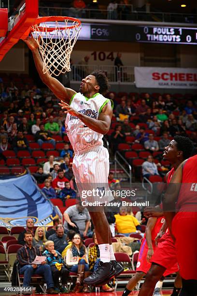 Alex Stepheson of the Iowa Energy drives to the basket against the Grand Rapids Drive in an NBA D-League game on November 21, 2015 at the Wells Fargo...