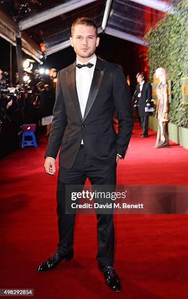 Jeremy Irvine arrives at The London Evening Standard Theatre Awards in partnership with The Ivy at The Old Vic Theatre on November 22, 2015 in...