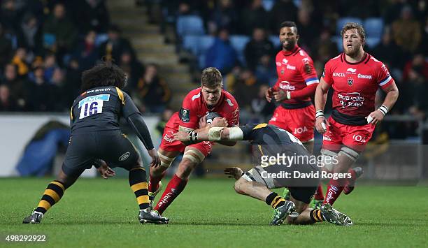 Juan Smith of Toulon attacks during the European Rugby Champions Cup match between Wasps and Toulon at the Ricoh Arena on November 22, 2015 in...