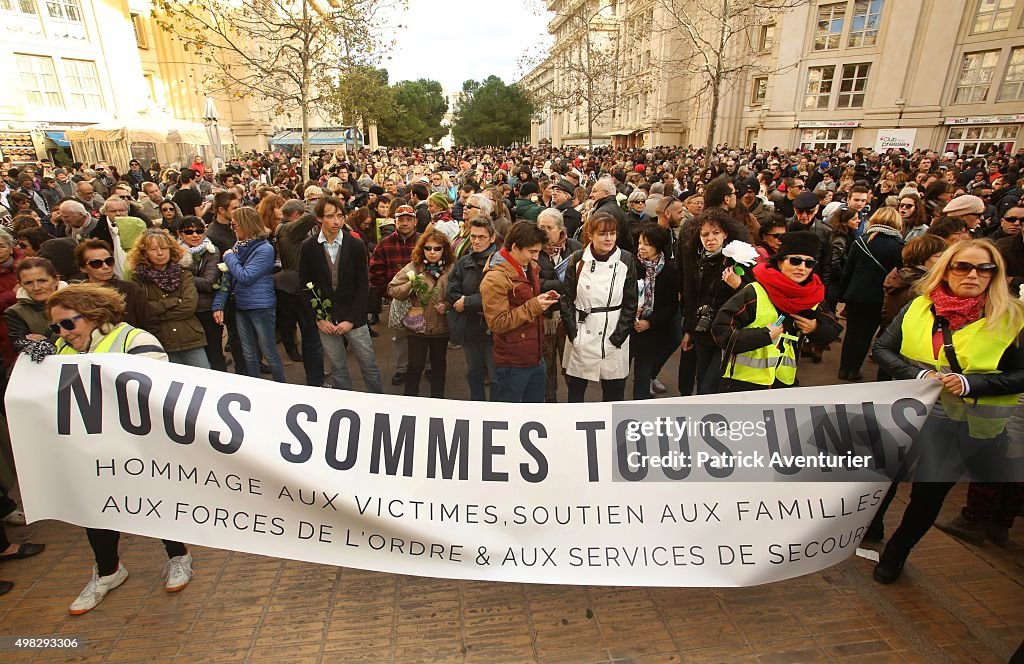 Tribute To the Victims Of The Paris Terror Attacks In Montpellier