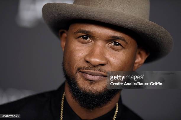 Singer Usher arrives at the LACMA 2015 Art+Film Gala Honoring James Turrell And Alejandro G Inarritu, Presented By Gucci at LACMA on November 7, 2015...