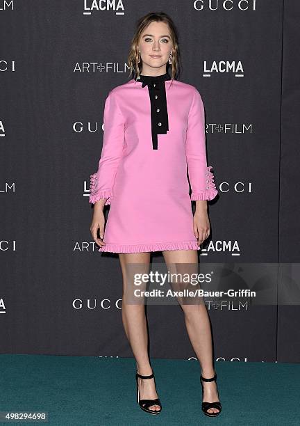 Actress Saoirse Ronan arrives at the LACMA 2015 Art+Film Gala Honoring James Turrell And Alejandro G Inarritu, Presented By Gucci at LACMA on...
