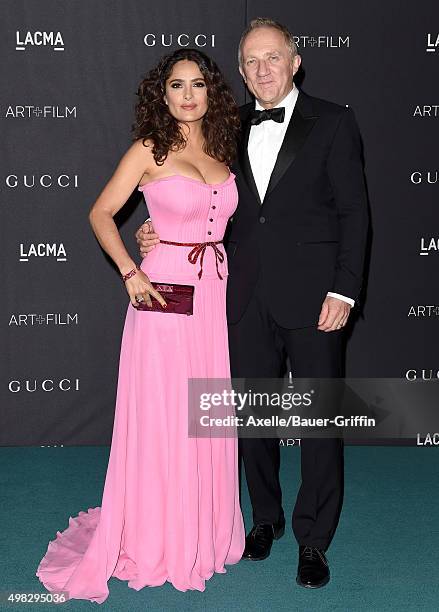 Actress Salma Hayek and Francois-Henri Pinault arrive at the LACMA 2015 Art+Film Gala Honoring James Turrell And Alejandro G Inarritu, Presented By...