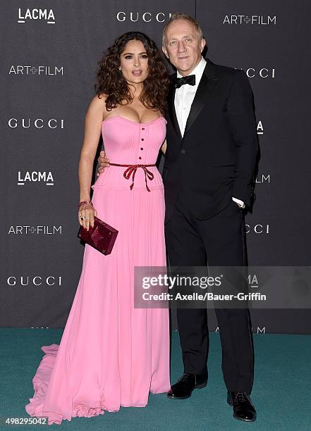 Actress Salma Hayek and Francois-Henri Pinault arrive at the LACMA 2015 Art+Film Gala Honoring James Turrell And Alejandro G Inarritu, Presented By...