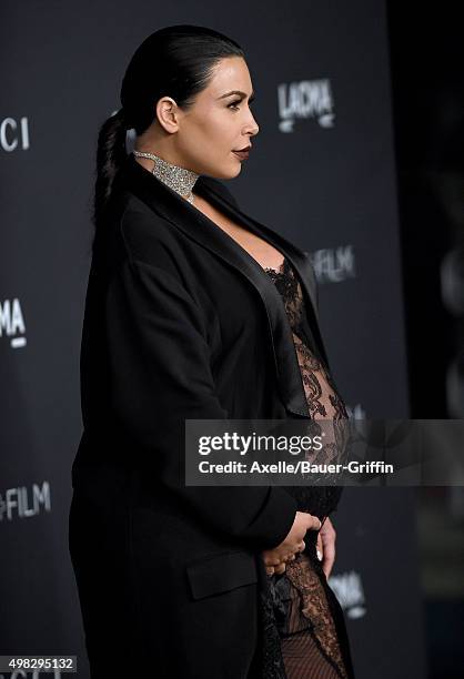 Personality Kim Kardashian West arrives at the LACMA 2015 Art+Film Gala Honoring James Turrell And Alejandro G Inarritu, Presented By Gucci at LACMA...