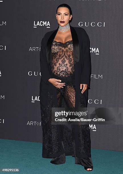 Personality Kim Kardashian West arrives at the LACMA 2015 Art+Film Gala Honoring James Turrell And Alejandro G Inarritu, Presented By Gucci at LACMA...