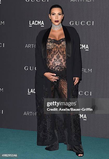 Personality Kim Kardashian West arrives at the LACMA 2015 Art+Film Gala Honoring James Turrell And Alejandro G Inarritu, Presented By Gucci at LACMA...