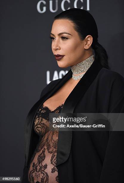 Personality Kim Kardashian West arrives at the LACMA 2015 Art+Film Gala Honoring James Turrell And Alejandro G Inarritu, Presented By Gucci at LACMA...