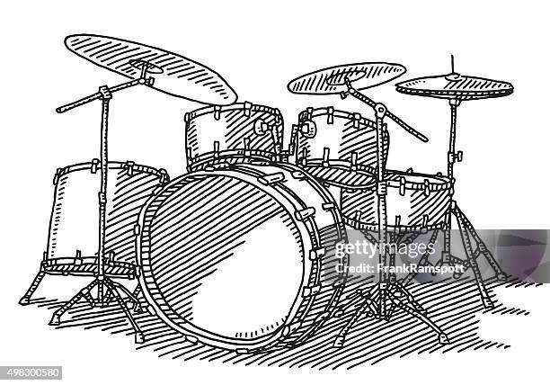 drum kit music instrument drawing - drum kit stock illustrations