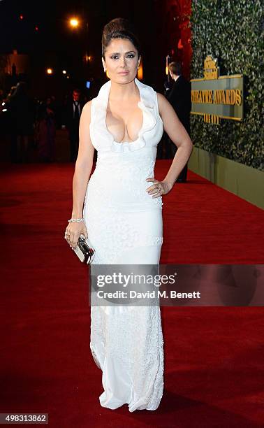 Salma Hayek arrives at The London Evening Standard Theatre Awards in partnership with The Ivy at The Old Vic Theatre on November 22, 2015 in London,...