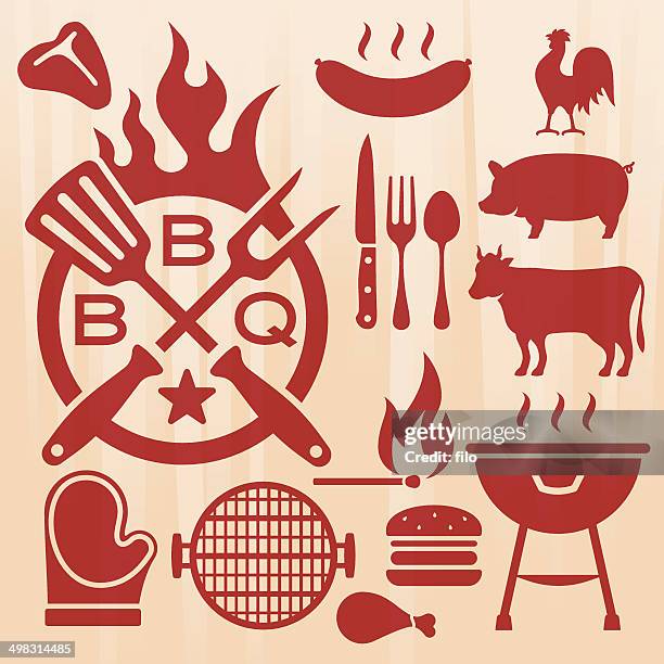 barbecue grilling elements - t bone steak stock illustrations