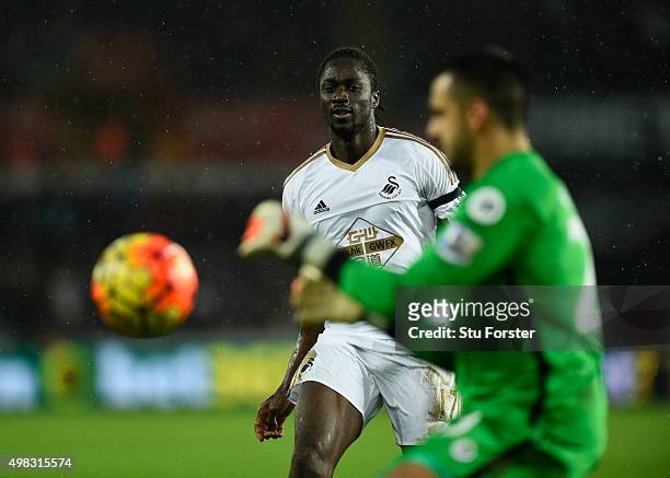 Eder of Swansea in action during the Barclays Premier League match between Swansea City and A.F.C. Bournemouth at Liberty Stadium on November 21,...