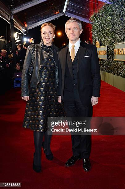 Amanda Abbington and Martin Freeman arrive at The London Evening Standard Theatre Awards in partnership with The Ivy at The Old Vic Theatre on...