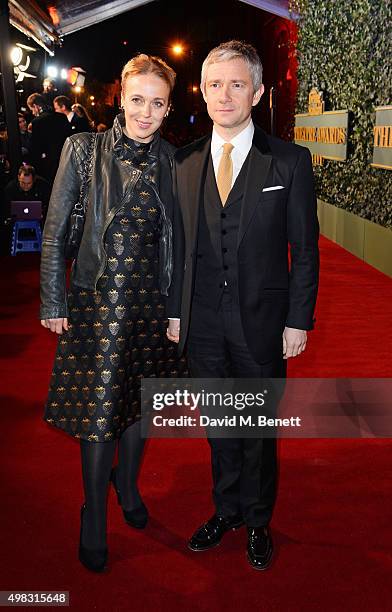 Amanda Abbington and Martin Freeman arrive at The London Evening Standard Theatre Awards in partnership with The Ivy at The Old Vic Theatre on...