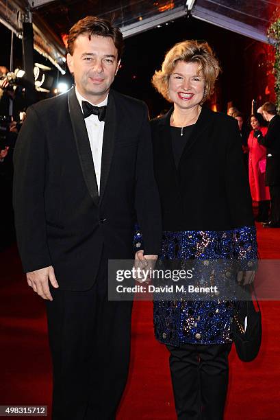 Edward Hall and Issy Van Randwyck arrive at The London Evening Standard Theatre Awards in partnership with The Ivy at The Old Vic Theatre on November...