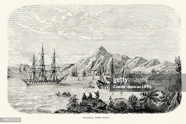 hong kong in the 19th century - hong kong harbour stock illustrations