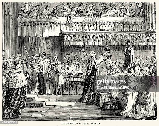 ilustraciones, imágenes clip art, dibujos animados e iconos de stock de coronación de victoria con cama queen - abadía de westminster