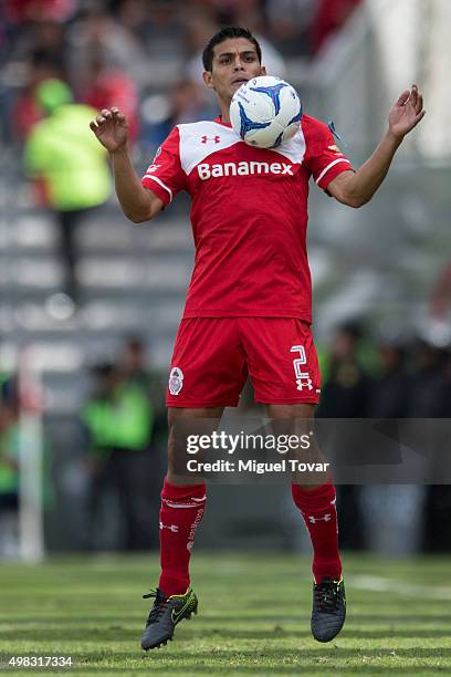 Francisco Gamboa of Toluca controls the ball during the 17th round match between Toluca and Monterrey as part of the Apertura 2015 Liga MX at Nemesio...