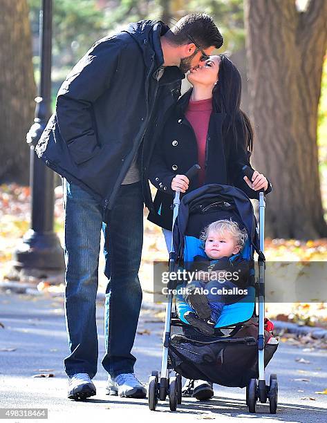 Jenelle Evans, David Eason and Kaiser Griffith are seen in Central Park on November 22, 2015 in New York City.