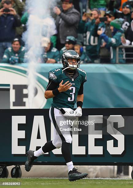 Quarterback Mark Sanchez of the Philadelphia Eagles walks onto the field before the game against the Tampa Bay Buccaneers at Lincoln Financial Field...