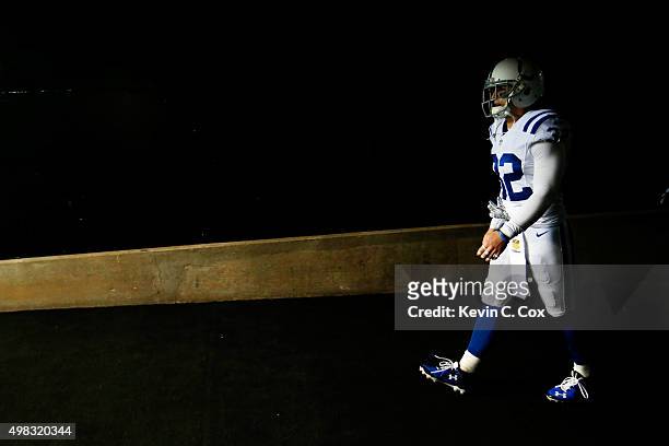 Colt Anderson of the Indianapolis Colts walks in the tunner prior to the game against the Atlanta Falcons at the Georgia Dome on November 22, 2015 in...
