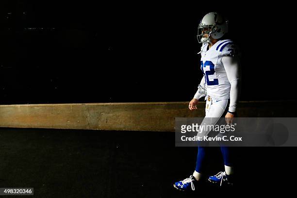 Colt Anderson of the Indianapolis Colts walks in the tunner prior to the game against the Atlanta Falcons at the Georgia Dome on November 22, 2015 in...
