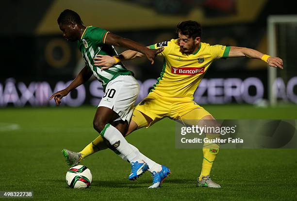 Rio Ave FC's midfielder Alhassan Wakaso with FC Pacos de Ferreira's midfielder Romeu Rocha in action during the Taca de Portugal match between FC...