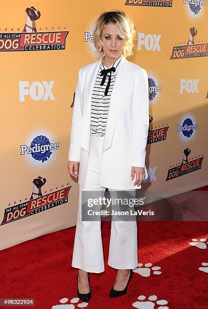 Actress Kaley Cuoco attends the All-Star Dog Rescue Celebration at Barker Hangar on November 21, 2015 in Santa Monica, California.