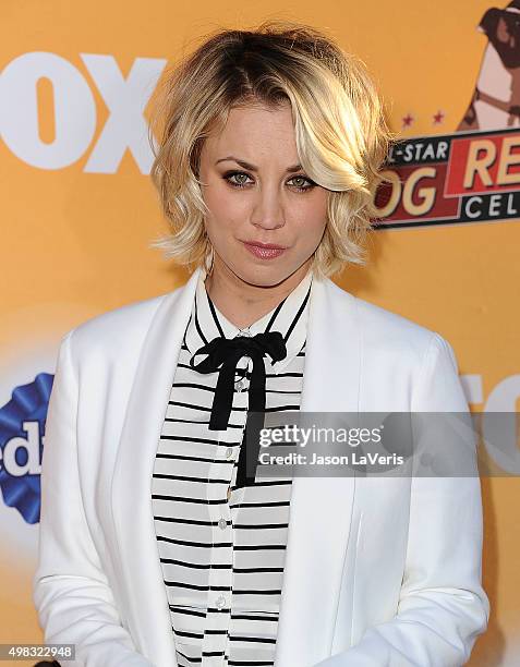 Actress Kaley Cuoco attends the All-Star Dog Rescue Celebration at Barker Hangar on November 21, 2015 in Santa Monica, California.