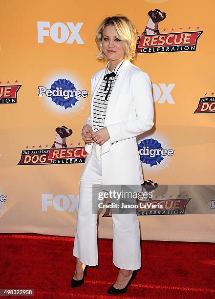 Actress Kaley Cuoco attends the All-Star Dog Rescue Celebration at Barker Hangar on November 21, 2015 in Santa Monica, California.