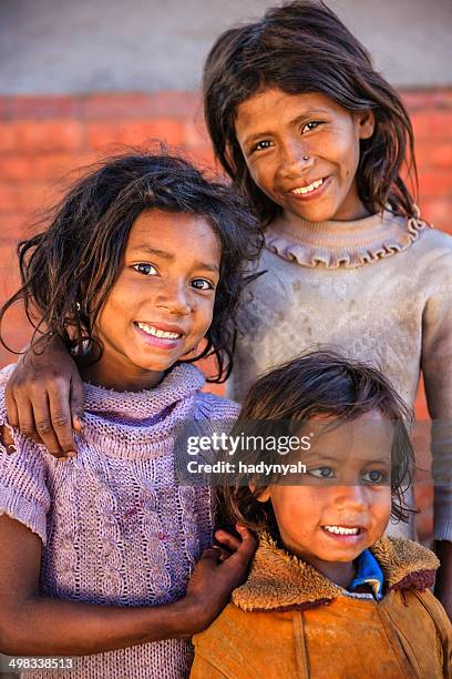 portrait of young nepali girls in bhaktapur, nepal - nepal child stock pictures, royalty-free photos & images