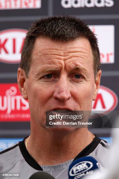 Essendon senior coach John Worsfold speaks to the media before an Essendon Bombers AFL pre-season training session at True Value Solar Centre on...