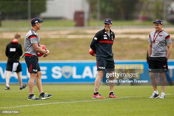 Essendon assistant coaches Guy Mckenna and Mark Harvey are seen with senior coach John Worsfold during an Essendon Bombers AFL pre-season training...