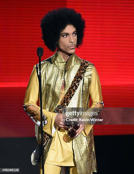 Musician Prince speaks onstage during the 2015 American Music Awards at Microsoft Theater on November 22, 2015 in Los Angeles, California.