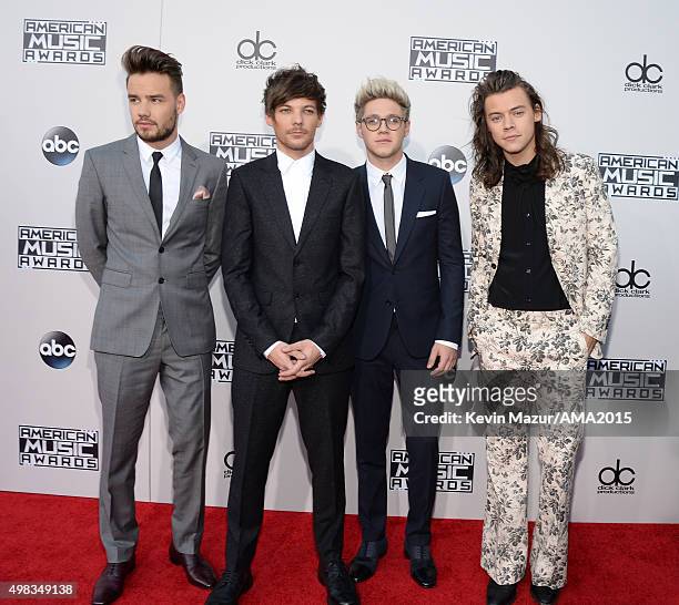 Recording artists Louis Tomlinson, Liam Payne, Niall Horan and Harry Styles of One Direction attend the 2015 American Music Awards at Microsoft...